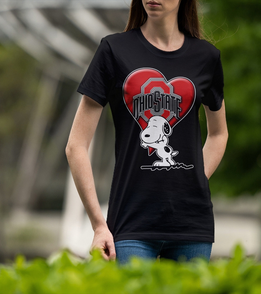 Snoopy Hugging Ohio State Buckeyes Heart T-Shirt