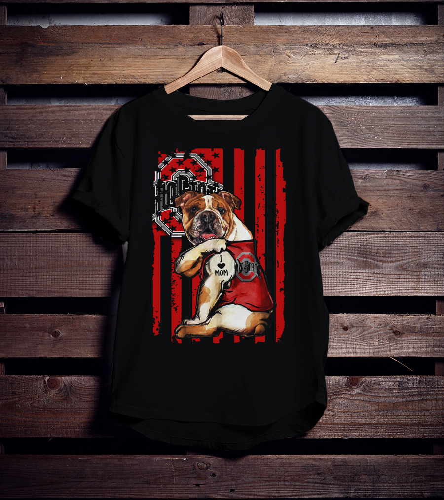 Bulldog I Love Mom Ohio State Buckeyes Vintage Red Stripes T-Shirt