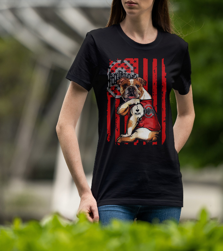 Bulldog I Love Mom Ohio State Buckeyes Vintage Red Stripes T-Shirt