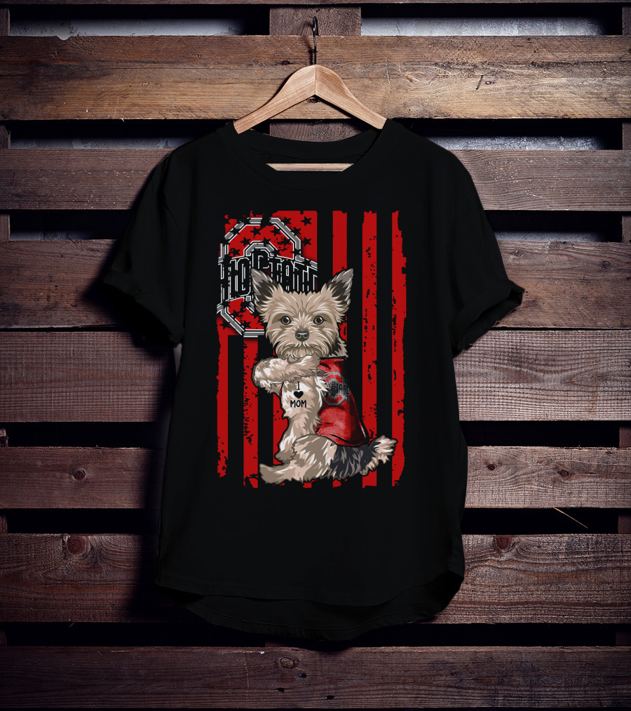 Yorkshire Terrier Ohio State Buckeyes I Love Mom T-Shirt