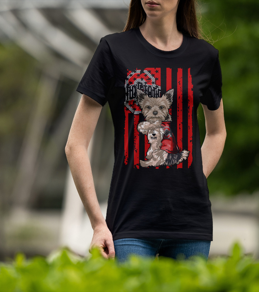 Yorkshire Terrier Ohio State Buckeyes I Love Mom T-Shirt
