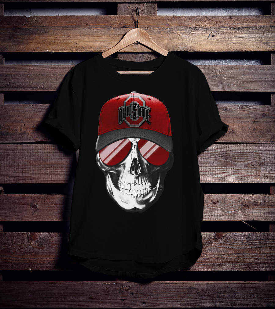 Ohio State Buckeyes Skull With Red Cap And Sunglasses T-Shirt