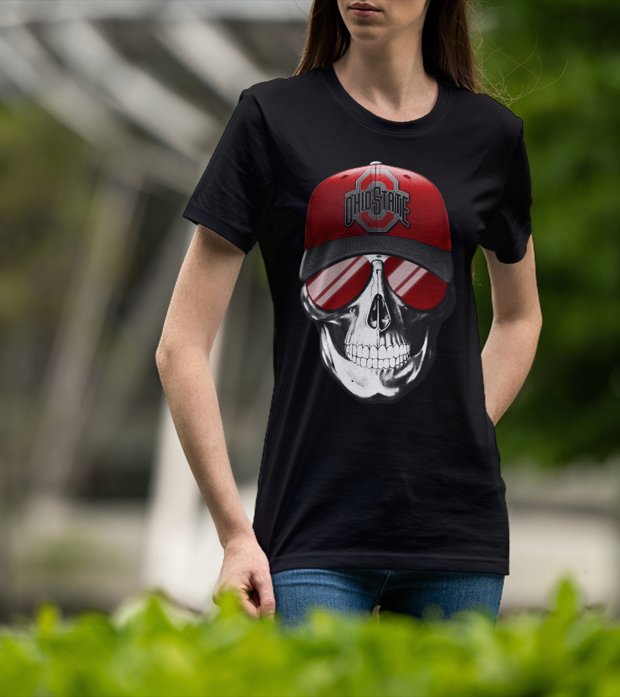 Ohio State Buckeyes Skull With Red Cap And Sunglasses T-Shirt