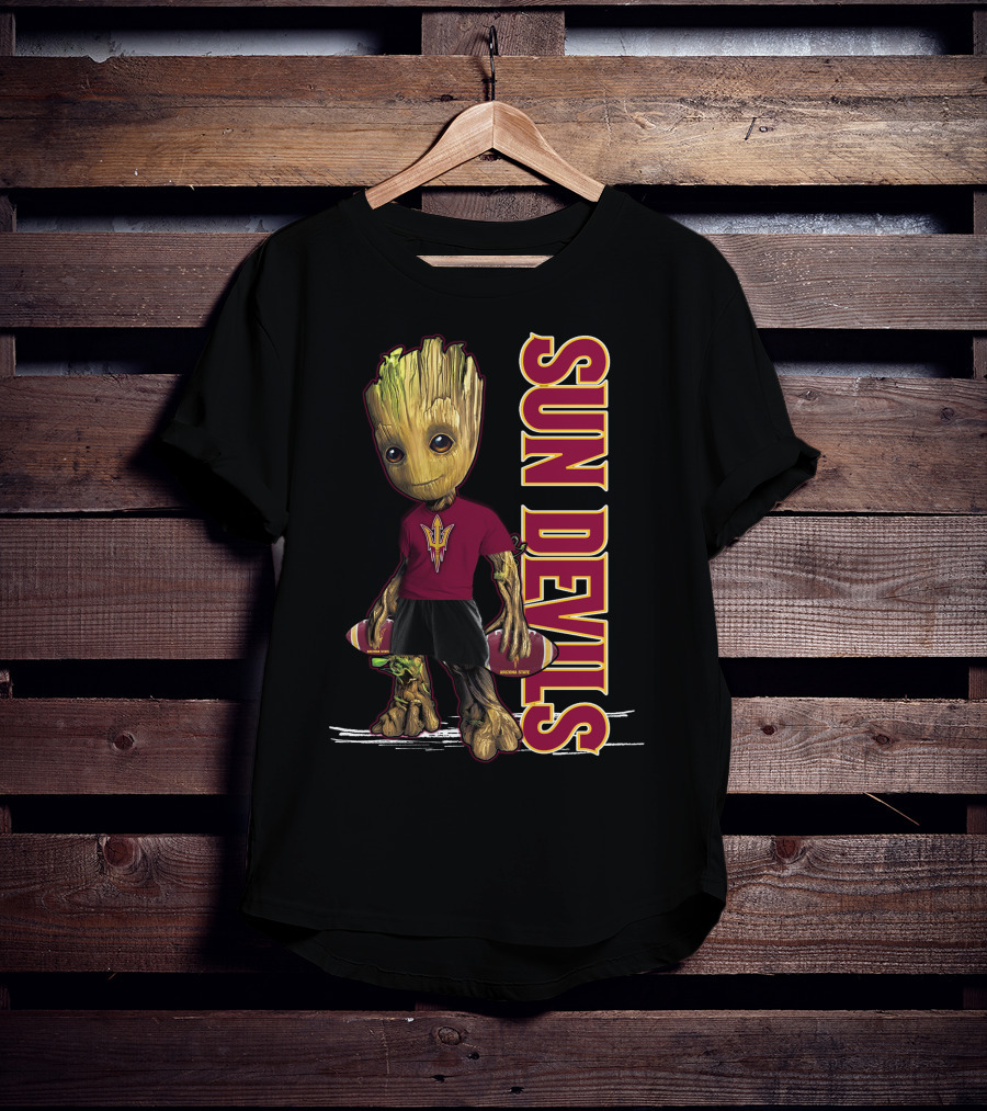 Groot Sun Devils Football Character In Maroon And Gold Team T-Shirt