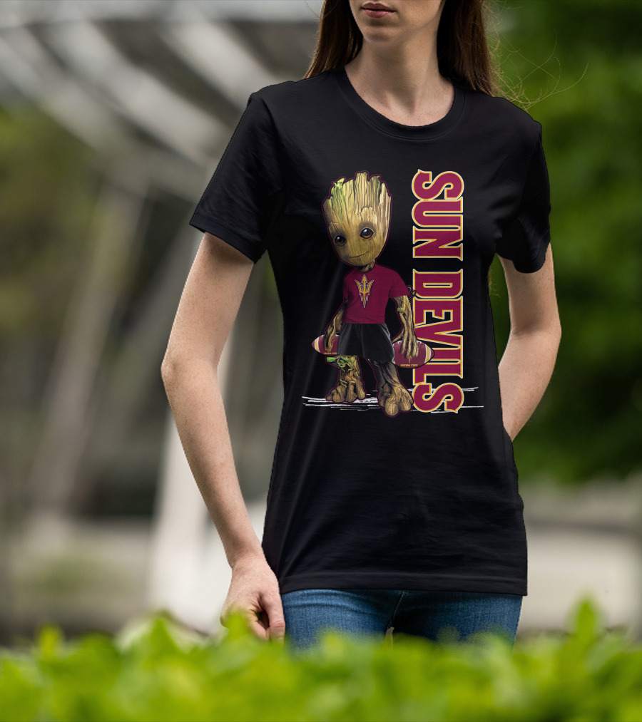 Groot Sun Devils Football Character In Maroon And Gold Team T-Shirt
