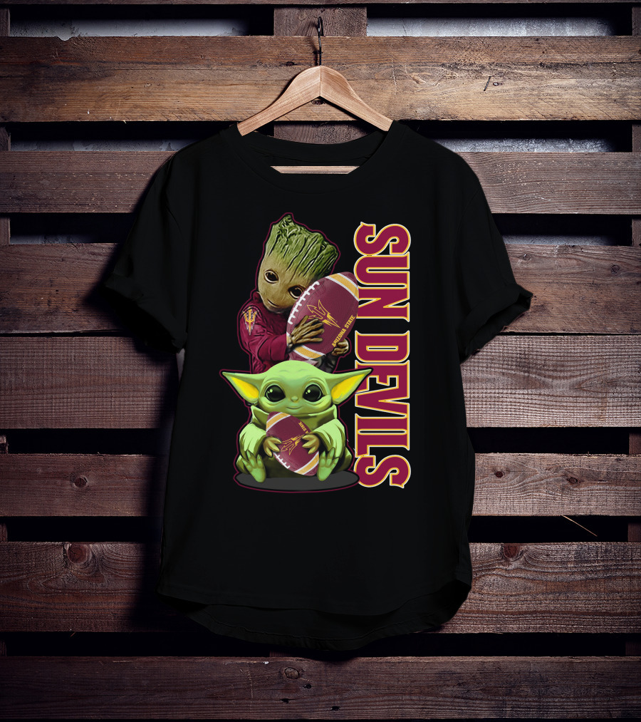 Grzd Sun Devils Football Groot And Baby Yoda Fan T-Shirt