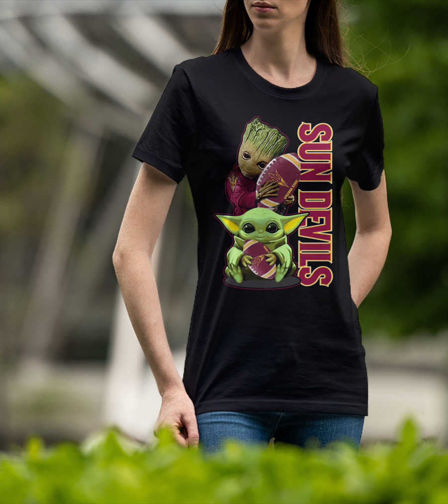 Grzd Sun Devils Football Groot And Baby Yoda Fan T-Shirt