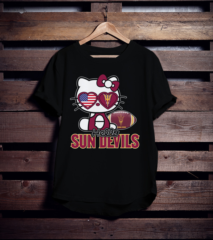 Hello Kitty Arizona State Sun Devils Football USA Heart Glasses T-Shirt