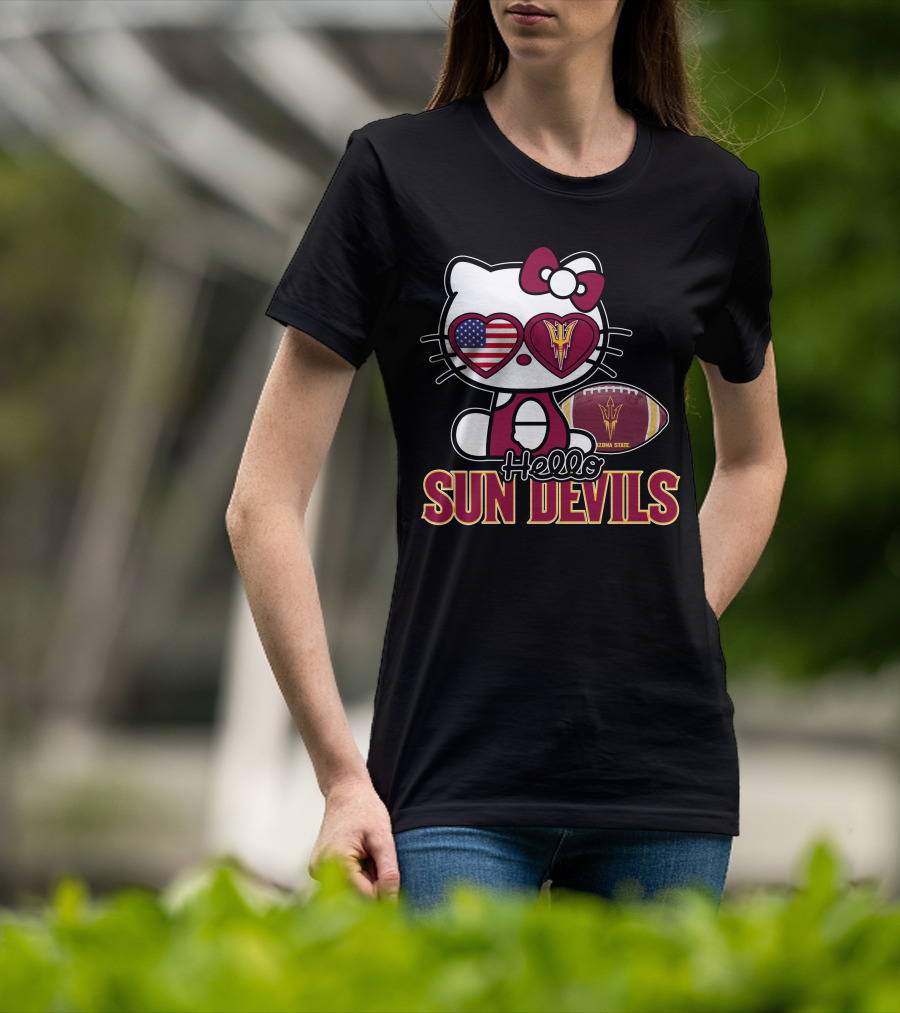 Hello Kitty Arizona State Sun Devils Football USA Heart Glasses T-Shirt