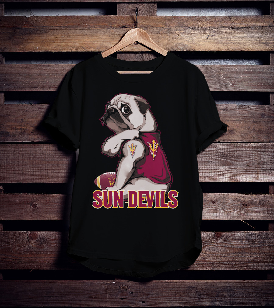 Pug With Trident In Sun Devils Football Mascot Theme T-Shirt