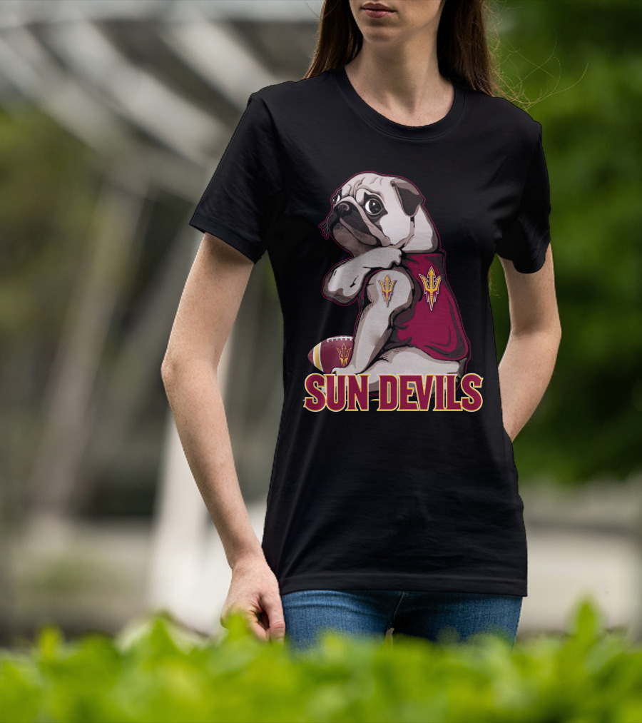 Pug With Trident In Sun Devils Football Mascot Theme T-Shirt