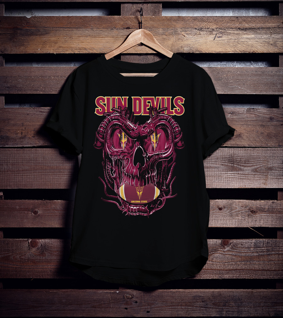 Arizona State Sun Devils Skull With Football Motif T-Shirt