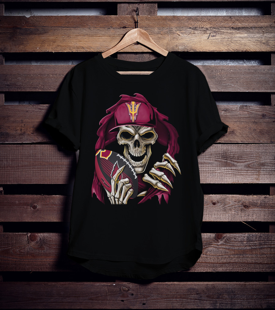 Skullbong Sun Devils Skeleton With Football And Cap T-Shirt