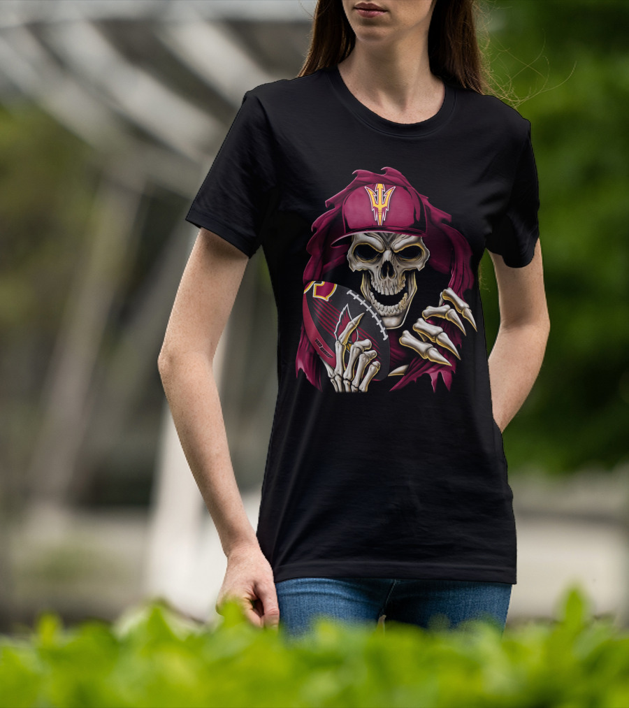 Skullbong Sun Devils Skeleton With Football And Cap T-Shirt
