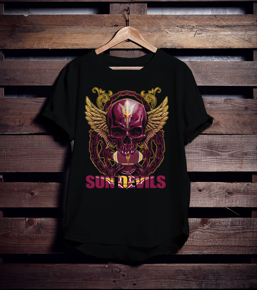 Arizona State Sun Devils Skullfb Winged Skull Football T-Shirt