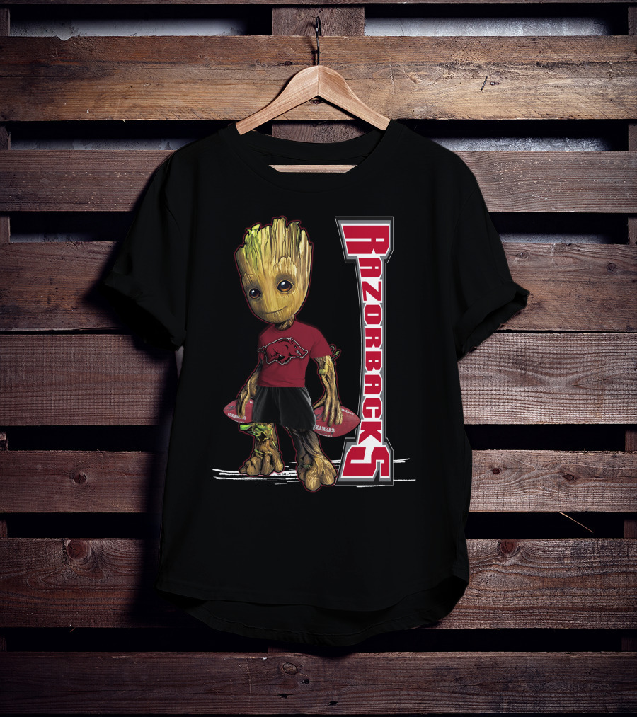 Groot Arkansas Razorbacks Football Character With Team T-Shirt