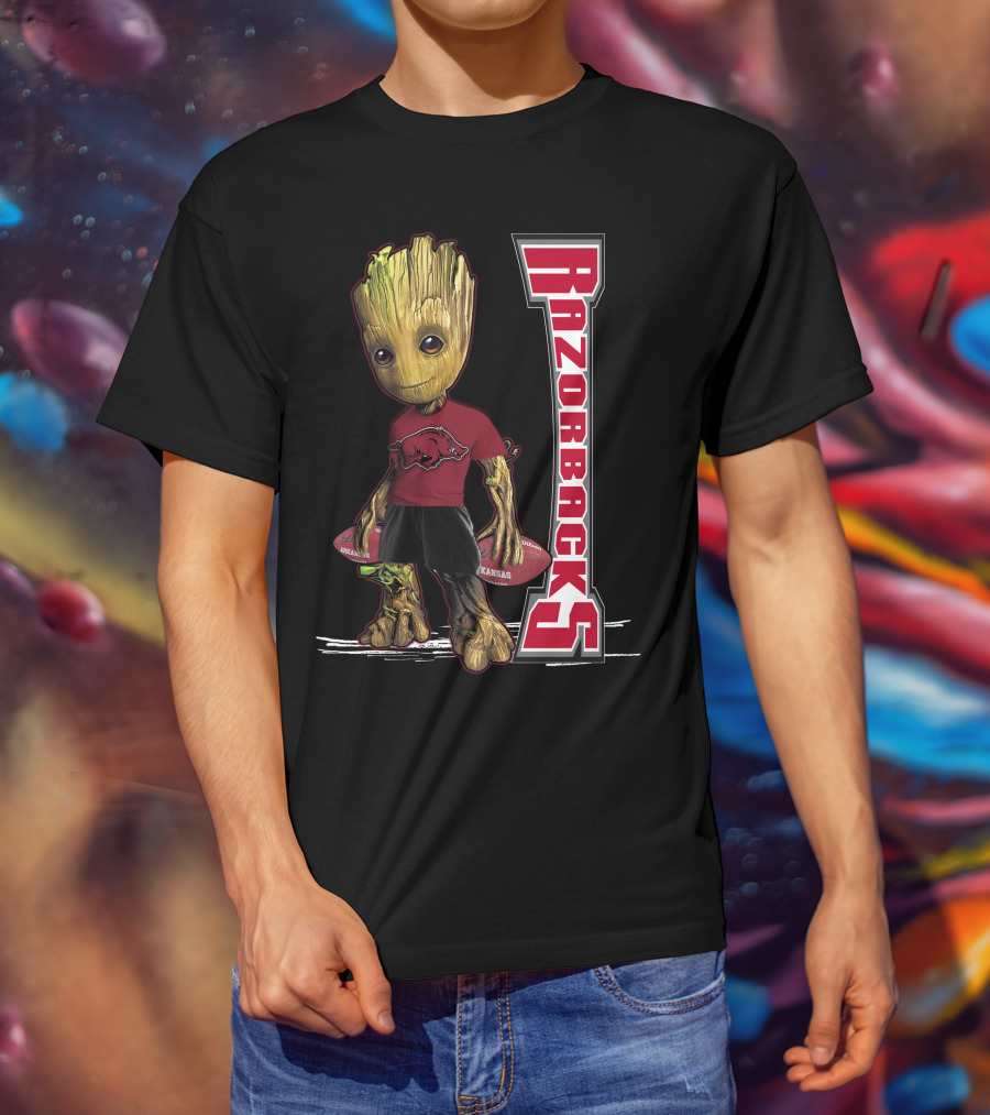 Groot Arkansas Razorbacks Football Character With Team T-Shirt