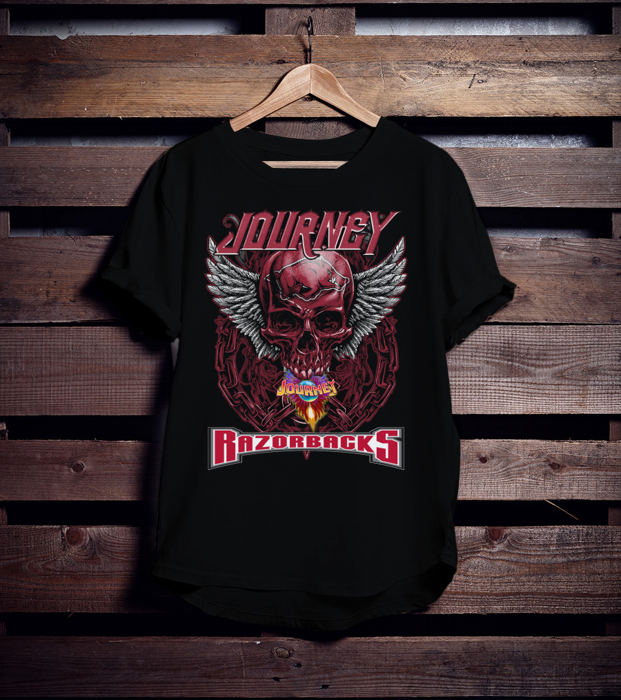 Journey Razorbacks Winged Skull Flame T-Shirt