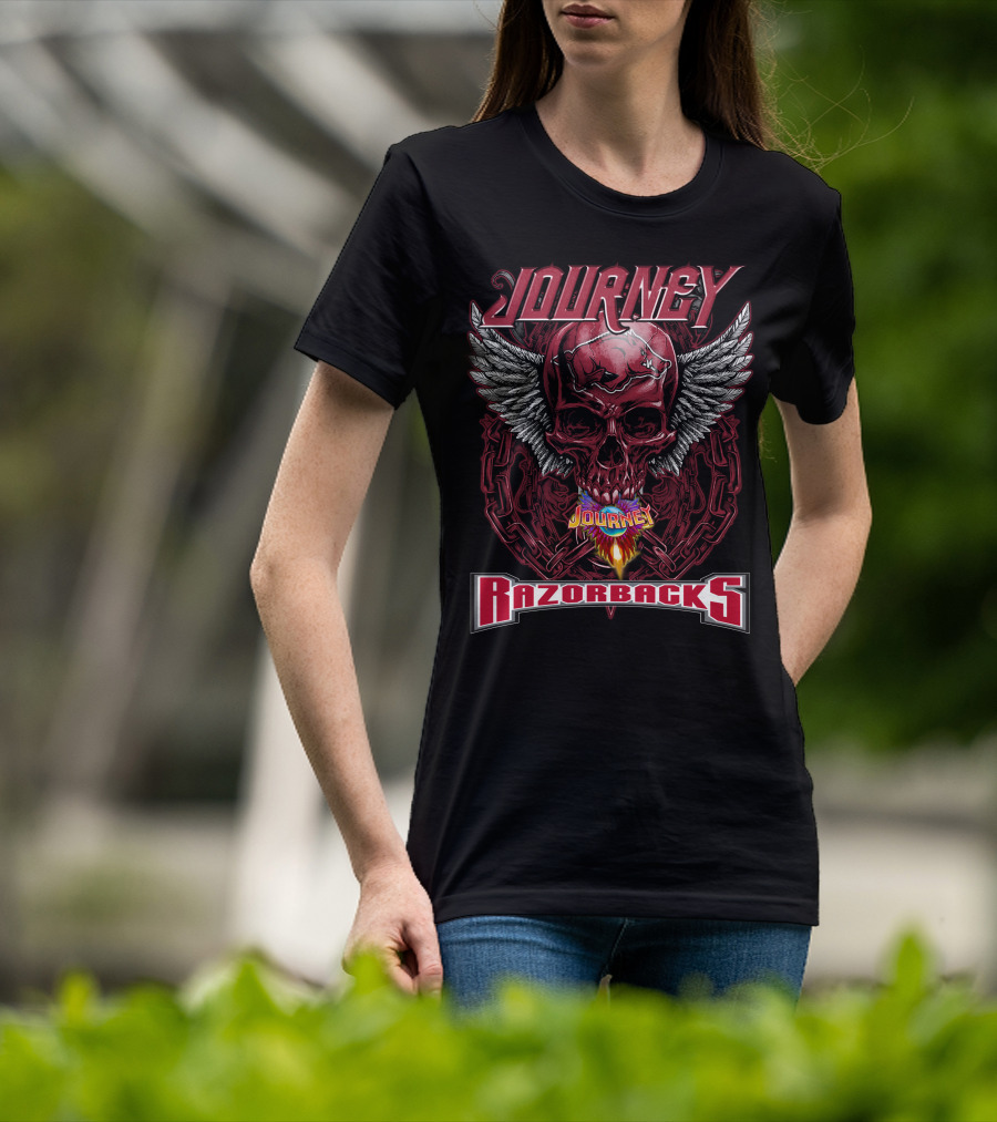 Journey Razorbacks Winged Skull Flame T-Shirt