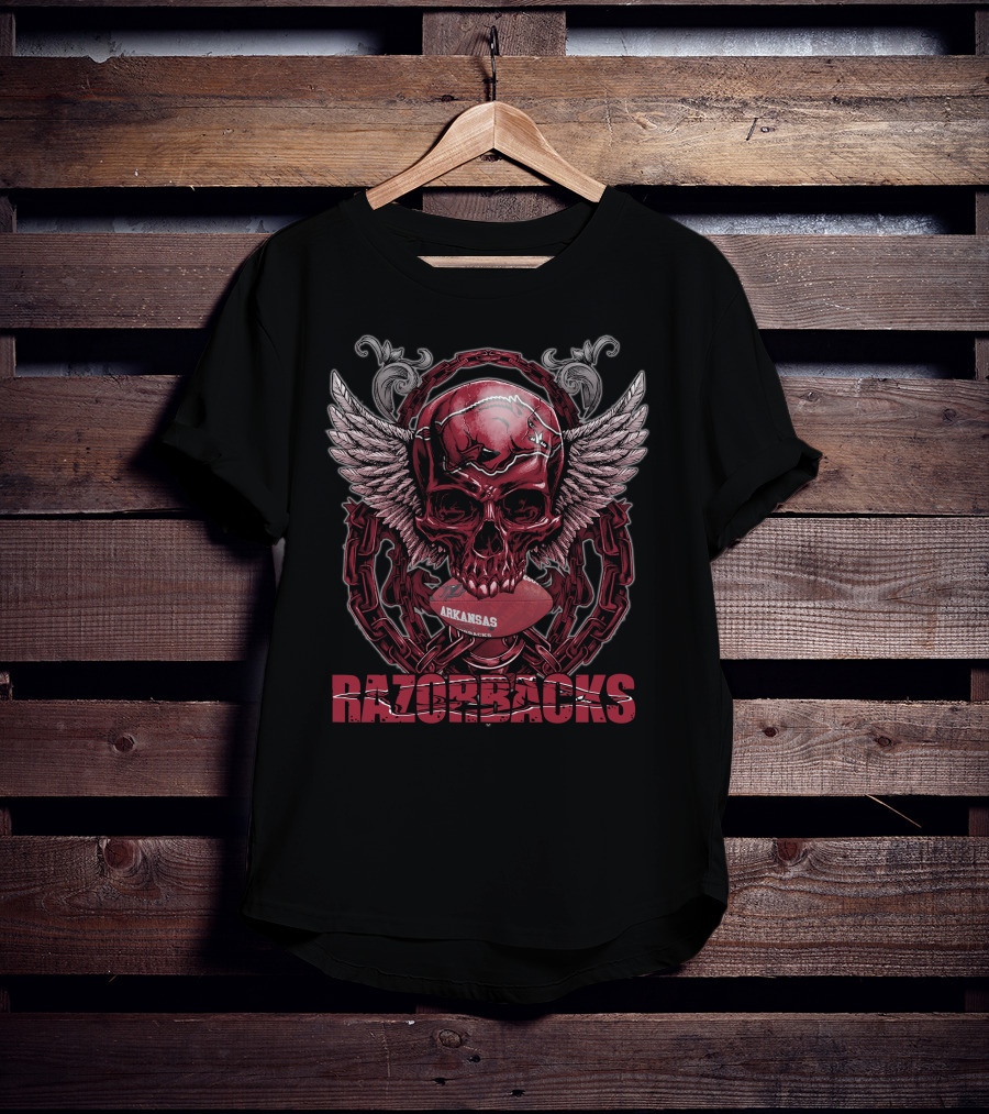 Arkansas Razorbacks Skull Winged Football T-Shirt