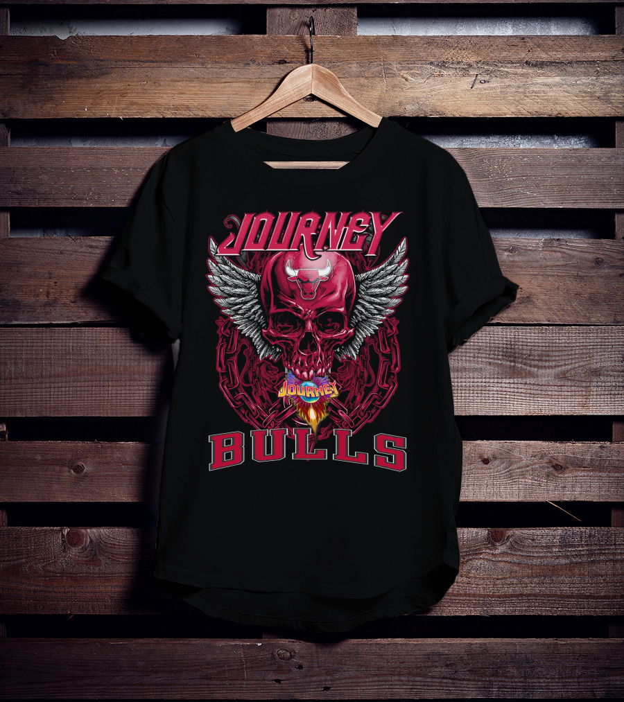 Journey Chicago Bulls Flaming Skull Wings Chain T-Shirt