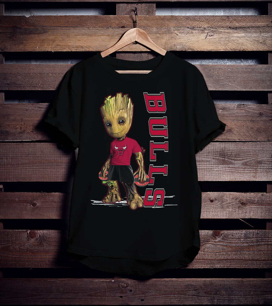 Groot Wearing Chicago Bulls Shirt With Bulls T-Shirt