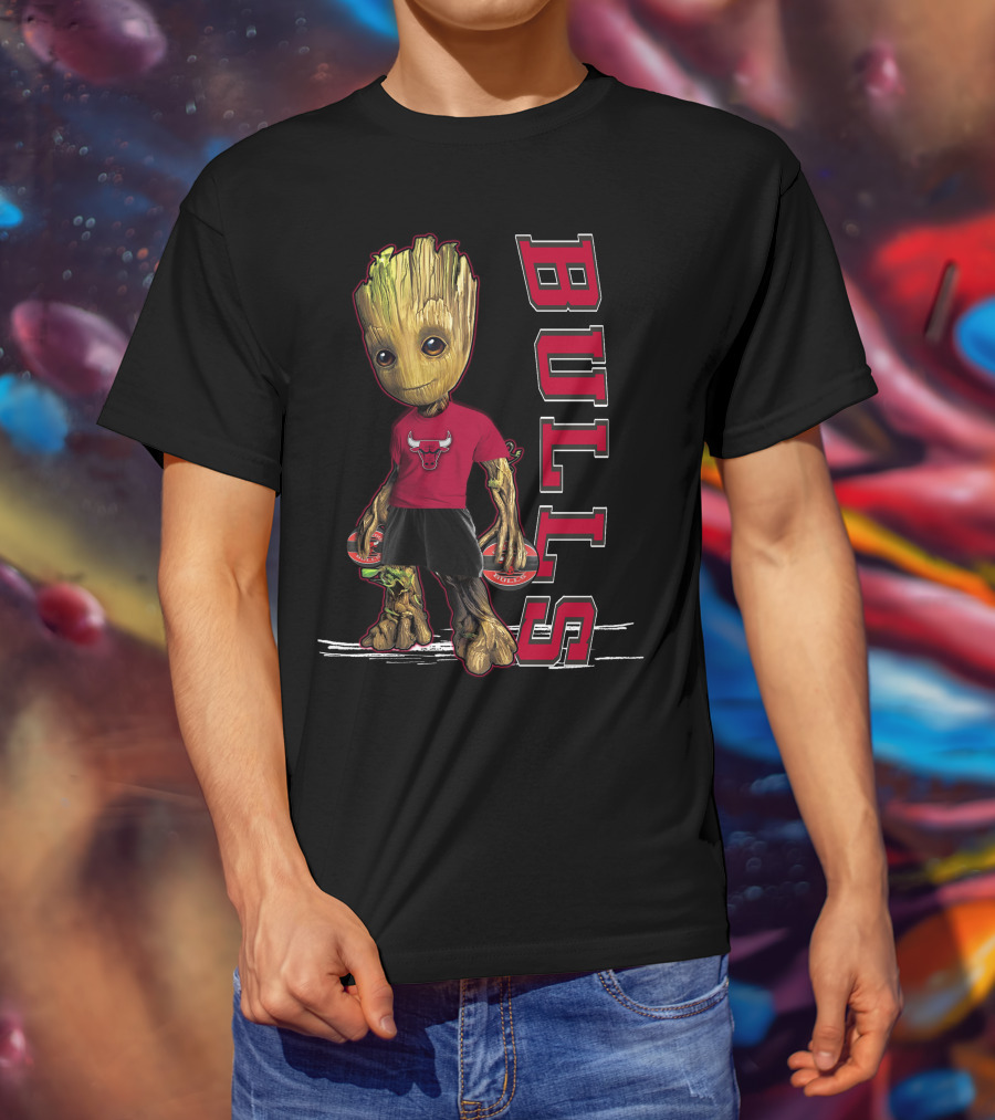 Groot Wearing Chicago Bulls Shirt With Bulls T-Shirt