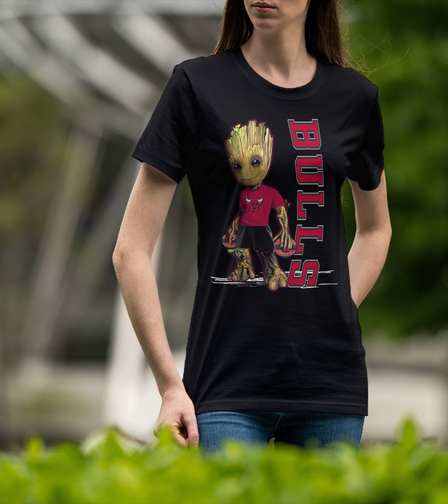 Groot Wearing Chicago Bulls Shirt With Bulls T-Shirt
