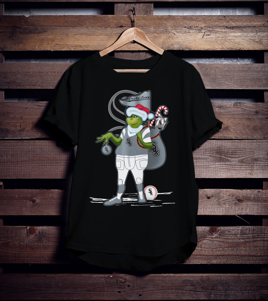 White Sox Christmas Grinch Baseball Santa Sack T-Shirt