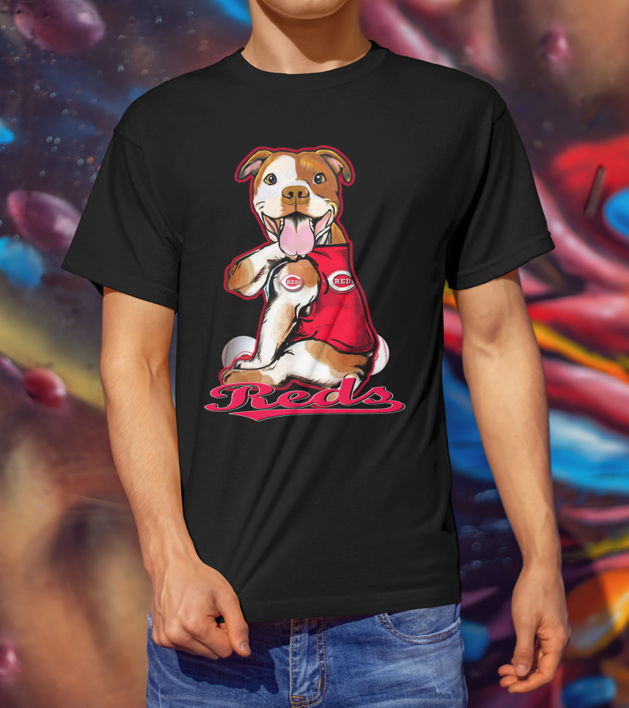 Pittbull Wearing Cincinnati Reds Jersey With Baseballs T-Shirt