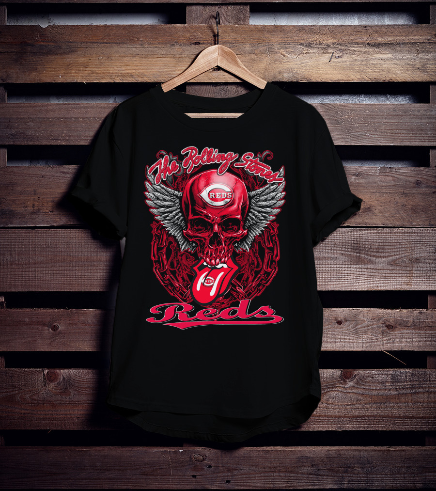 The Rolling Stones Reds Skull Wings Logo Baseball Cincinnati T-Shirt