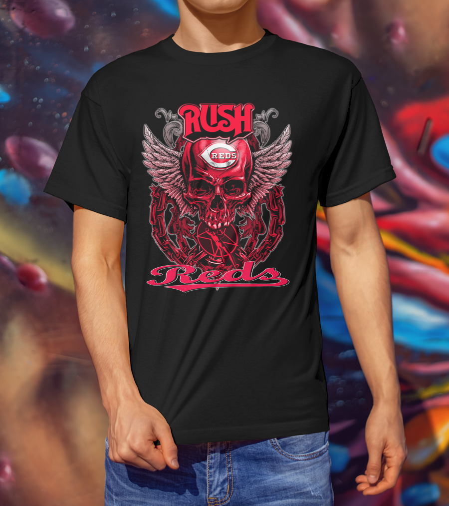 Rush Reds Skull Wings Cincinnati Reds T-Shirt