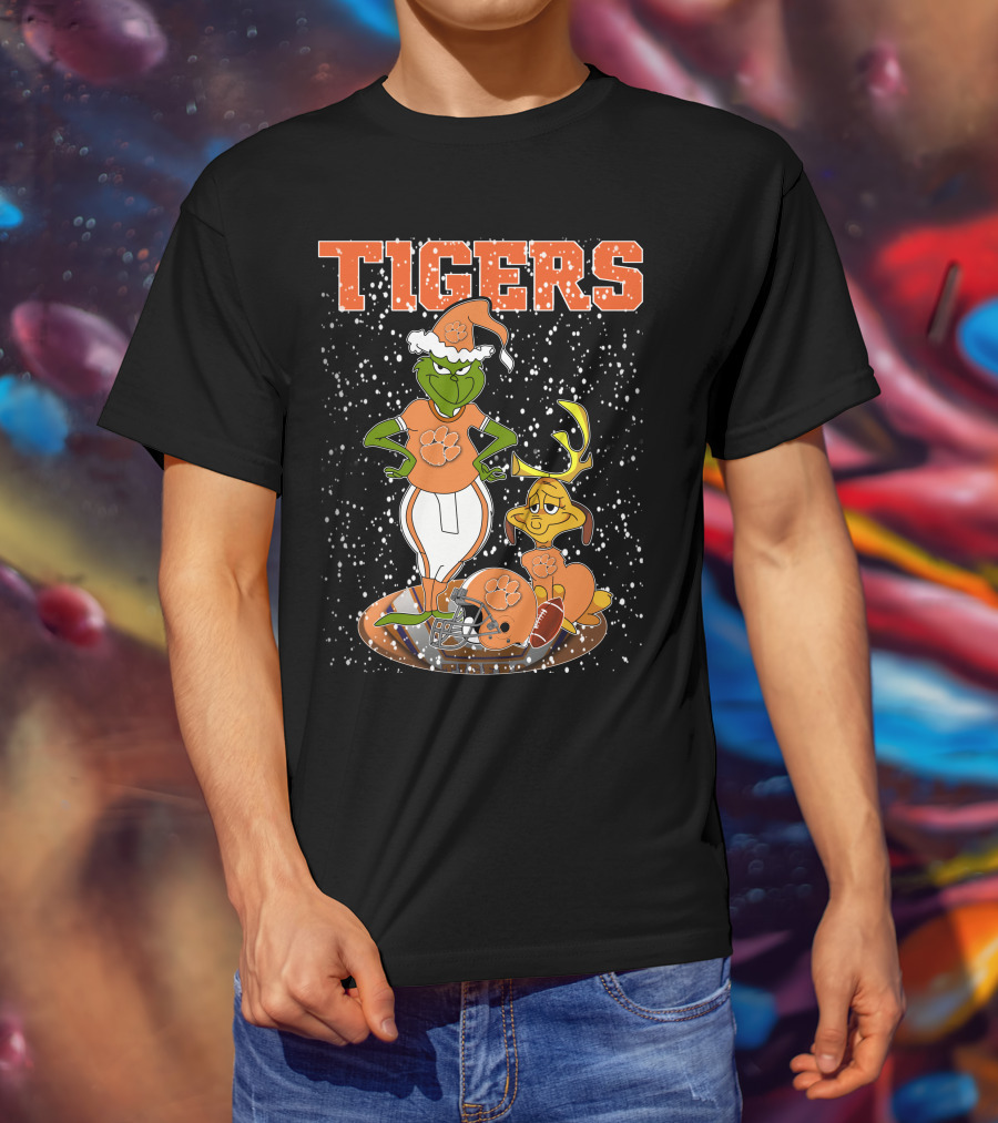 Grinch Clemson Tigers Christmas Football T-Shirt