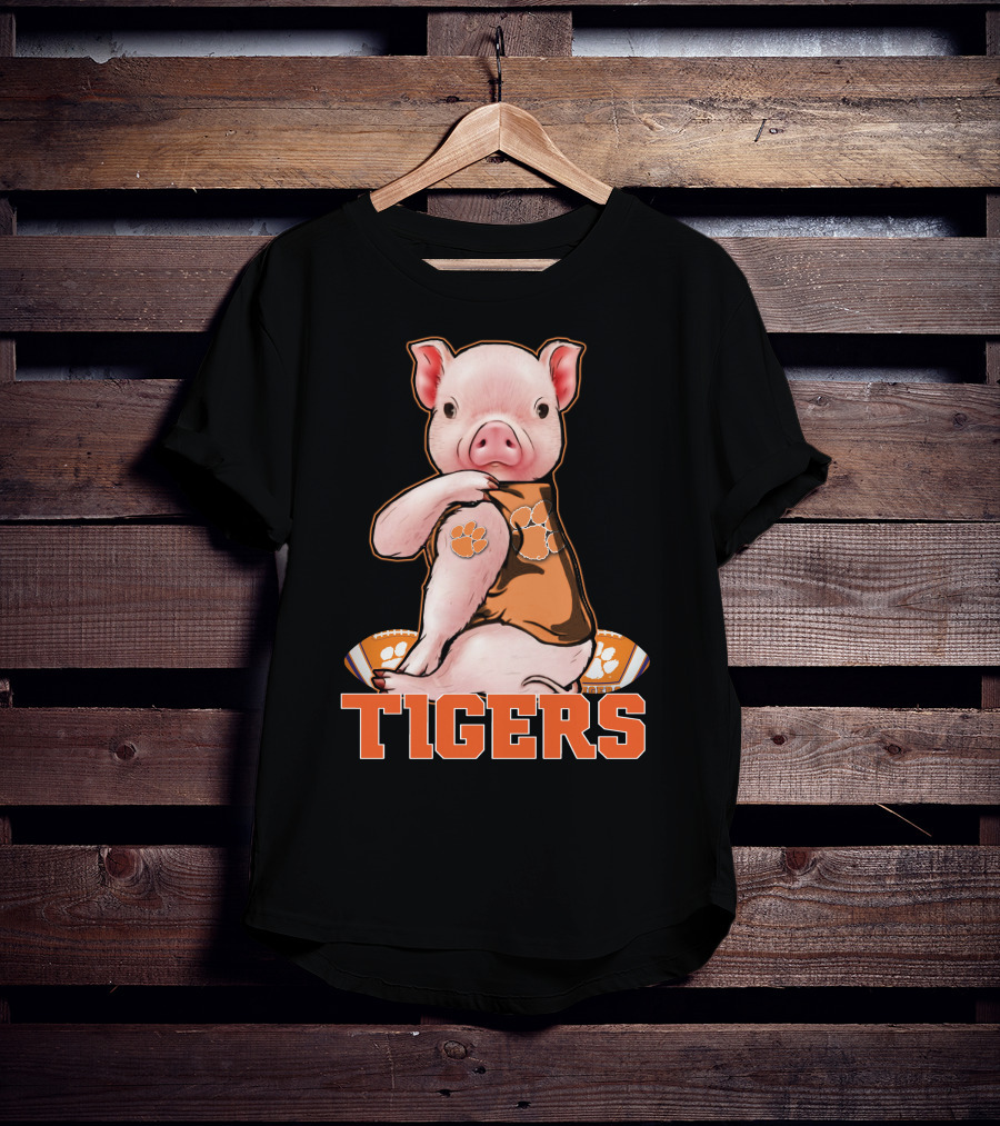 Pig Wearing Clemson Tigers Jersey Football Motif T-Shirt