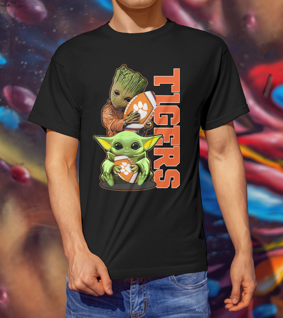 Grzd Clemson Tigers Groot Baby Yoda Football T-Shirt