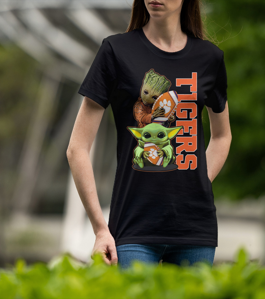 Grzd Clemson Tigers Groot Baby Yoda Football T-Shirt