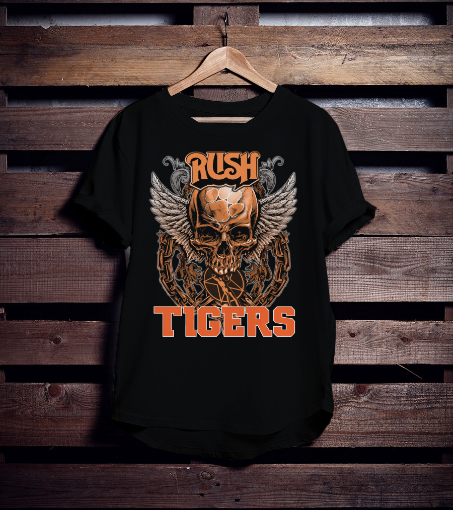Rush Tigers Skull With Wings And Chains T-Shirt