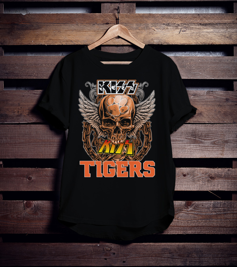 Kiss Clemson Tigers Skull Wings Chains T-Shirt