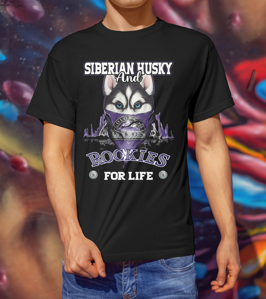 Siberian Husky And Colorado Rockies For Life T-Shirt