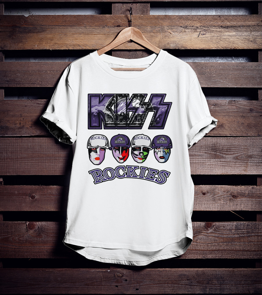 Kiss Colorado Rockies Faces In Makeup With Hats T-Shirt