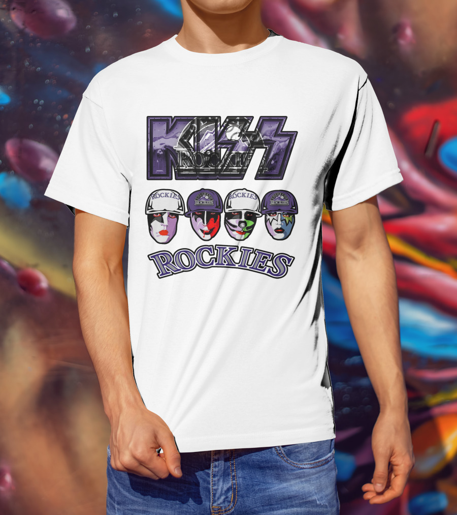 Kiss Colorado Rockies Faces In Makeup With Hats T-Shirt