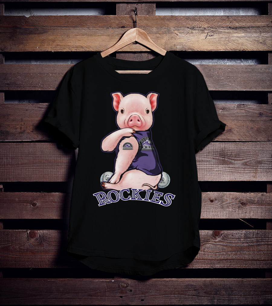 Pig Wearing Colorado Rockies Jersey With Baseballs And Rockies T-Shirt