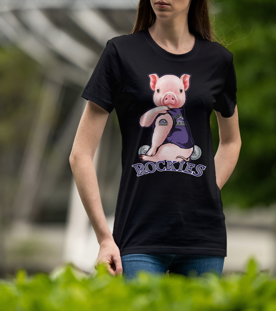 Pig Wearing Colorado Rockies Jersey With Baseballs And Rockies T-Shirt