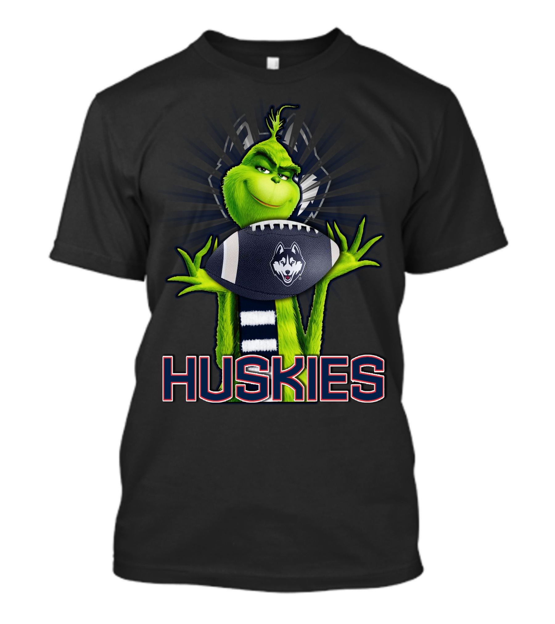 Grinch Holding Football With Huskies T-Shirt