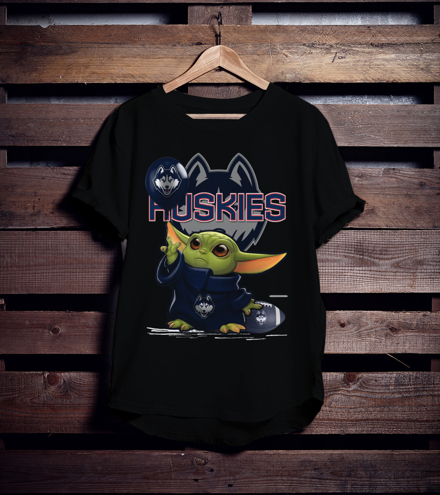 Yoda Huskies Football Character Holding Balloon T-Shirt