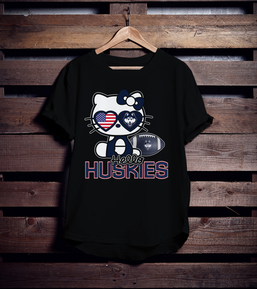 Hello Kitty Huskies Football American Flag T-Shirt