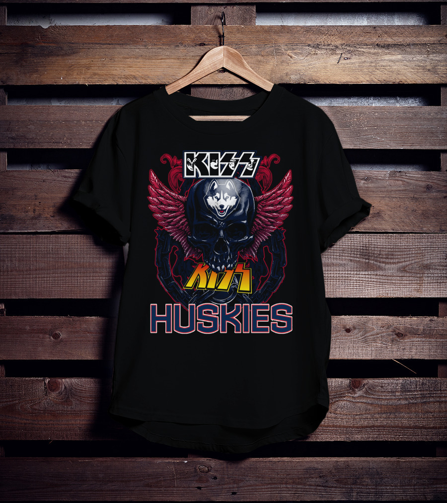 Kiss Huskies Skull With Wings T-Shirt