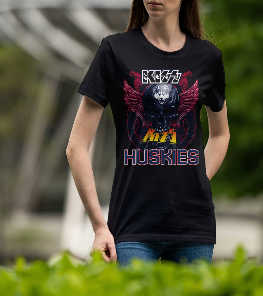 Kiss Huskies Skull With Wings T-Shirt