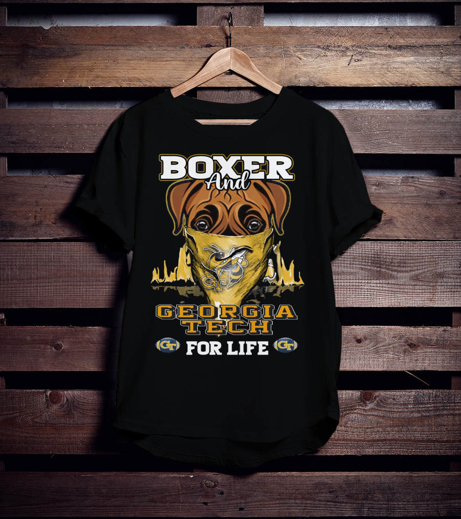 Boxer And Georgia Tech Yellow Jackets For Life T-Shirt
