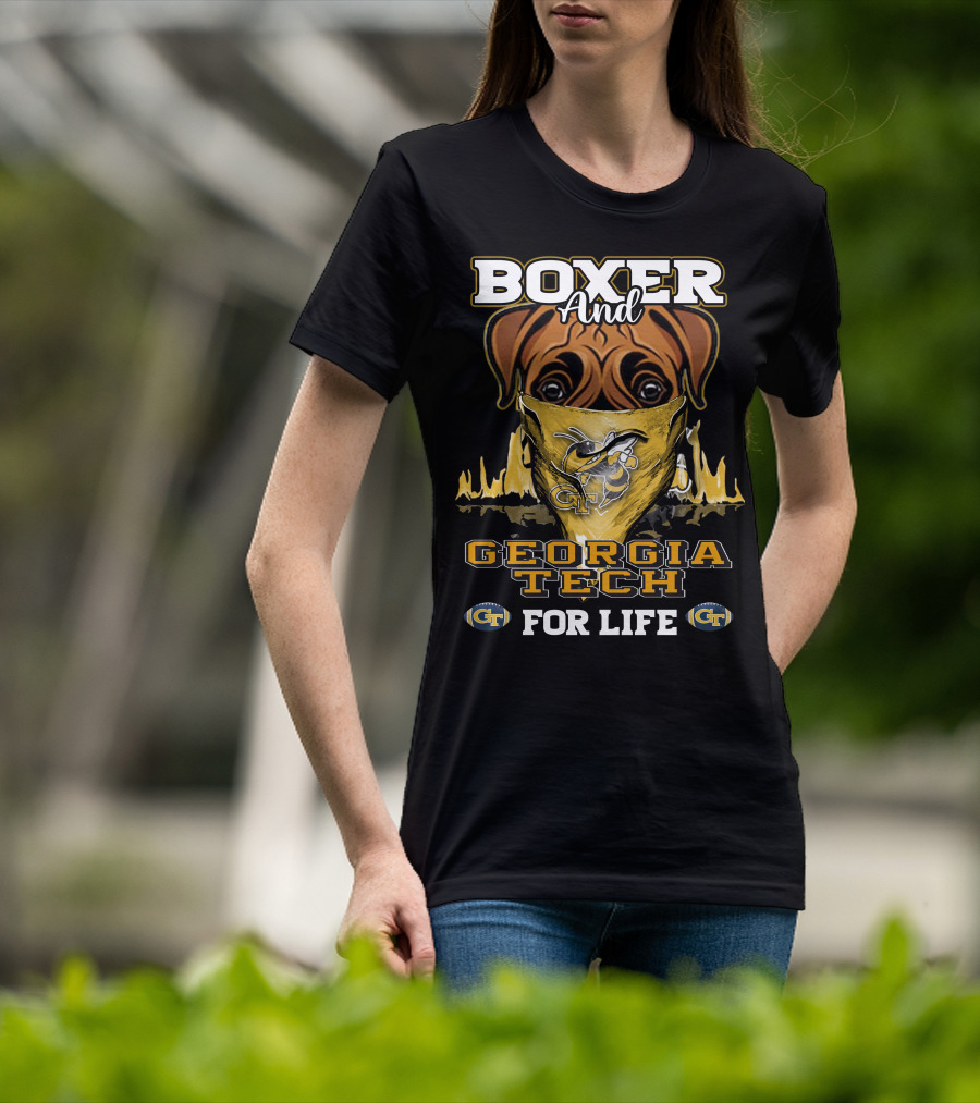 Boxer And Georgia Tech Yellow Jackets For Life T-Shirt